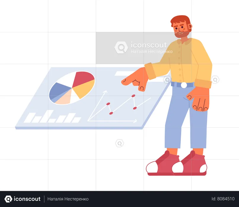 Bearded man touching data dashboard  Illustration