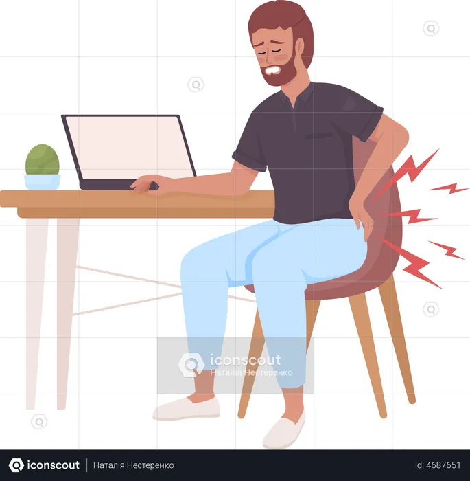 Bearded man with pinched nerves in lower back  Illustration