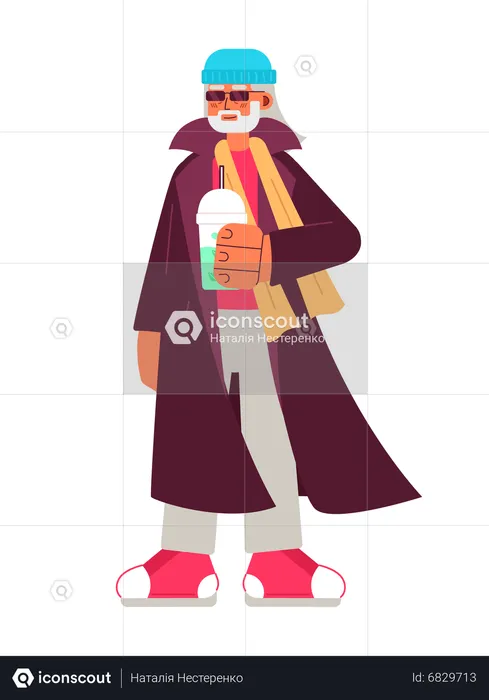 Bearded old hipster with trendy drink  Illustration