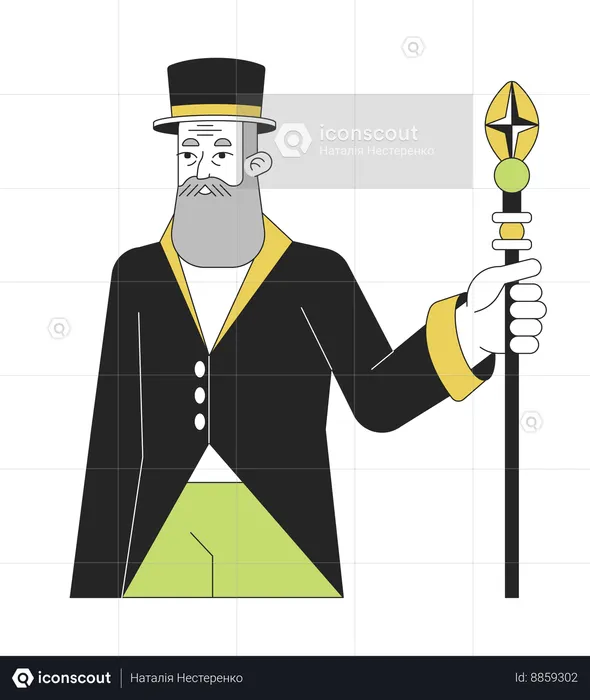 Bearded senior man in hat  Illustration