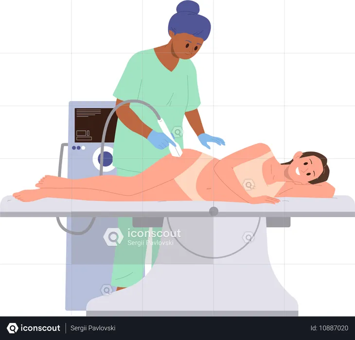 Beautician providing hair removal procedure for female client with apparatus  Illustration