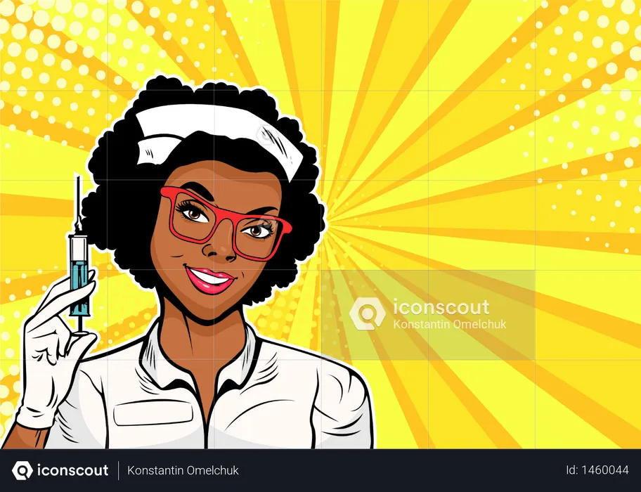 Beautiful African American nurse with a syringe for vaccination  Illustration