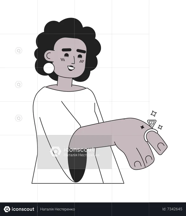 Beautiful afro american fiancee with ring on finger  Illustration