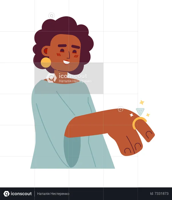 Beautiful afro american fiancee with ring on finger  Illustration