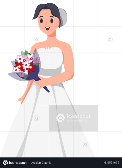 Beautiful Bride with Flower Bouquet  Illustration