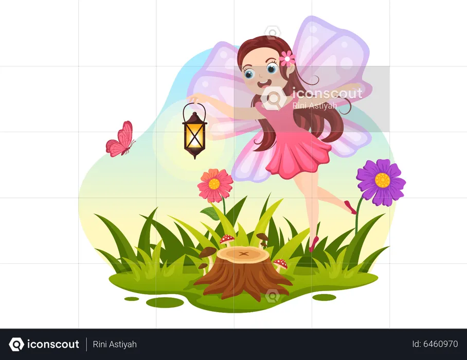 Beautiful fairy flying with lantern  Illustration