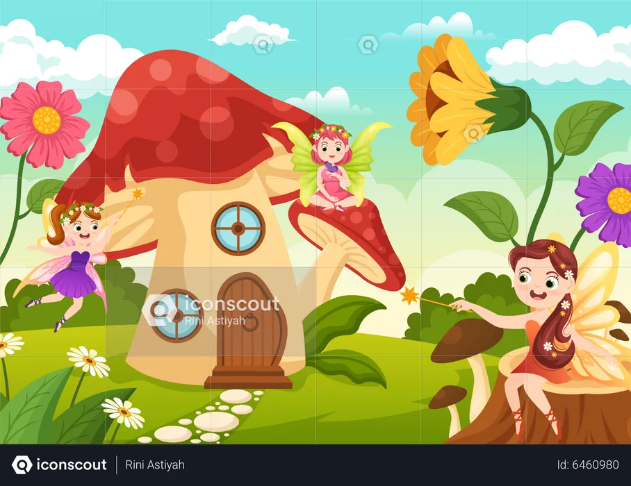 Beautiful fairy mushroom house  Illustration