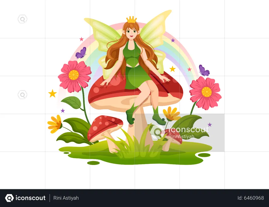 Beautiful fairy sitting on mushroom  Illustration