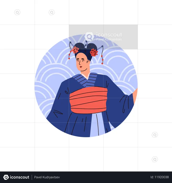 Beautiful female character in  kimono  Illustration