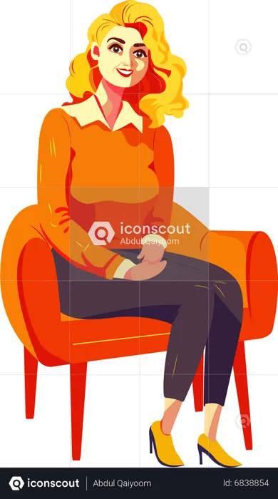 Beautiful Female Sitting on Sofa  Illustration