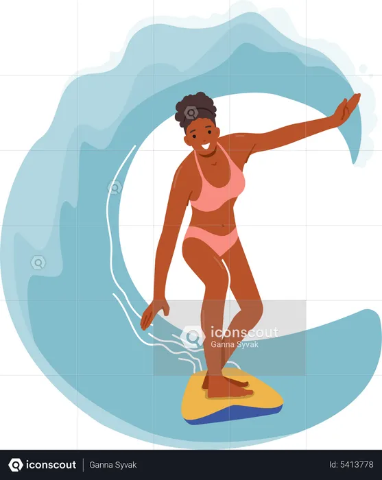 Beautiful girl doing surfing under wave  Illustration