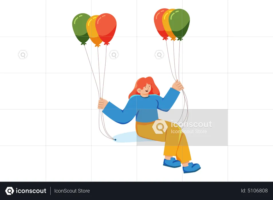 Beautiful girl flying with balloon  Illustration