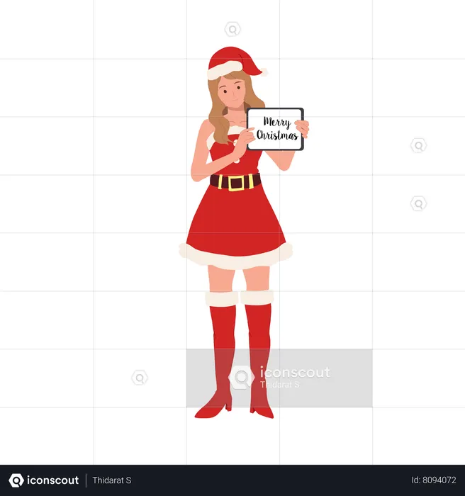 Beautiful Girl holding merry christmas board  Illustration