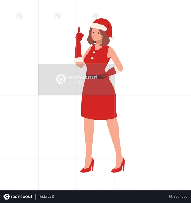 Beautiful Girl in Santa Claus Outfit and pointing up  Illustration