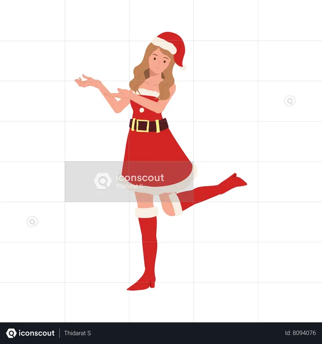 Beautiful Girl in Santa Claus Outfit  Illustration