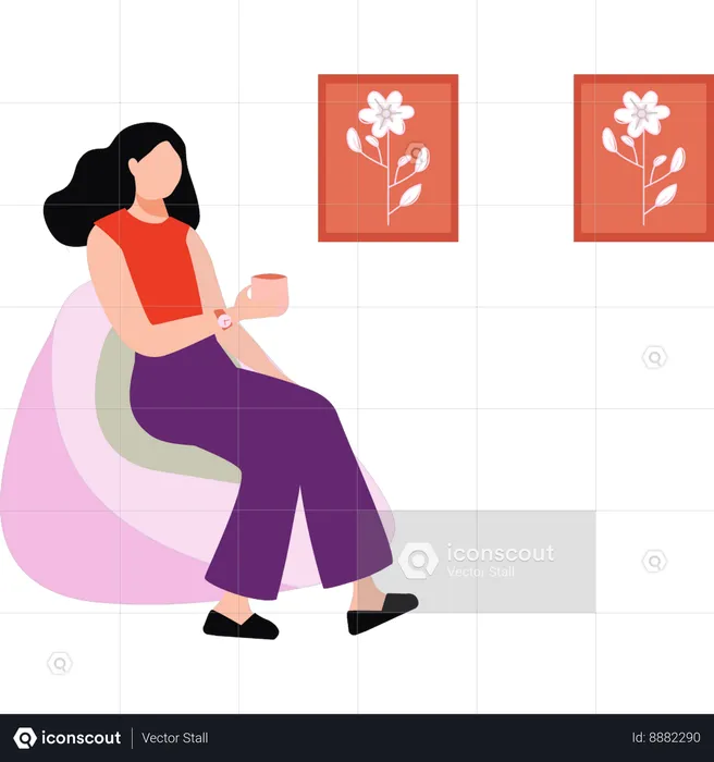 Beautiful girl is sitting on the couch  Illustration