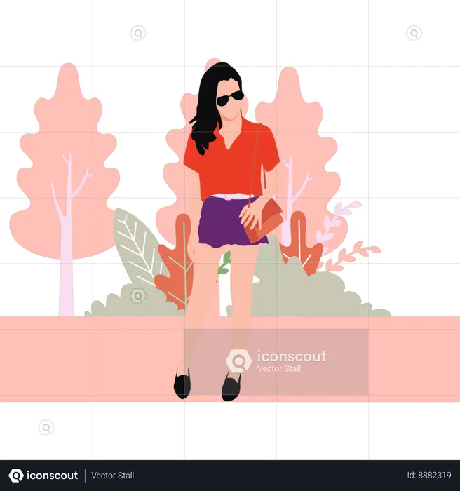 Beautiful girl is standing in park  Illustration