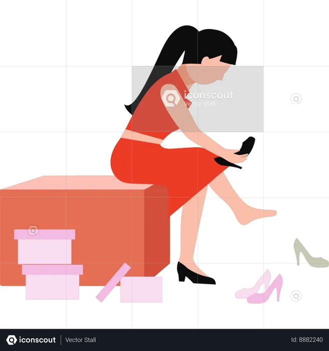 Beautiful girl is trying black heels  Illustration