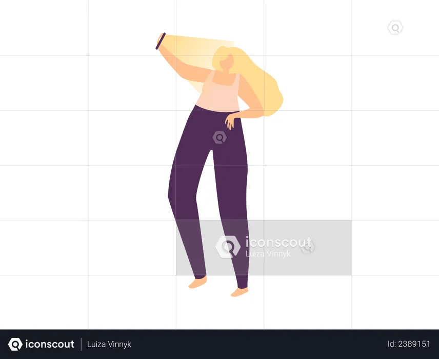 Beautiful Girl Standing under Lights and taking selfie  Illustration