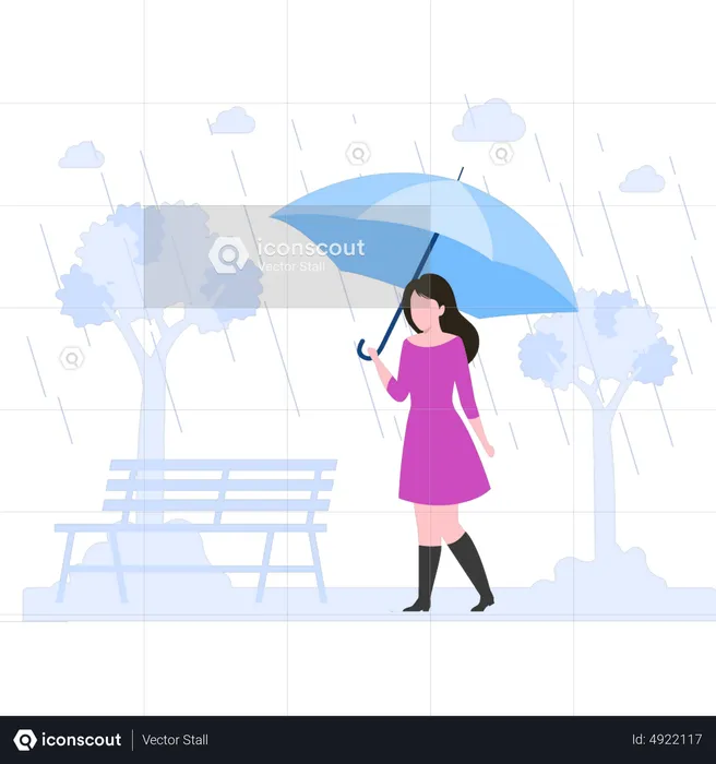 Best Beautiful girl walking in the rain with umbrella Illustration ...