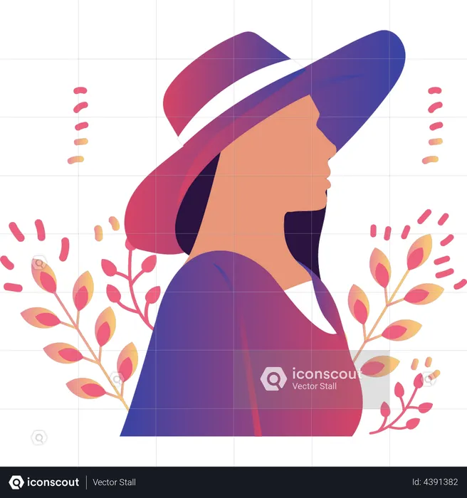 Beautiful Girl Wear Hat  Illustration