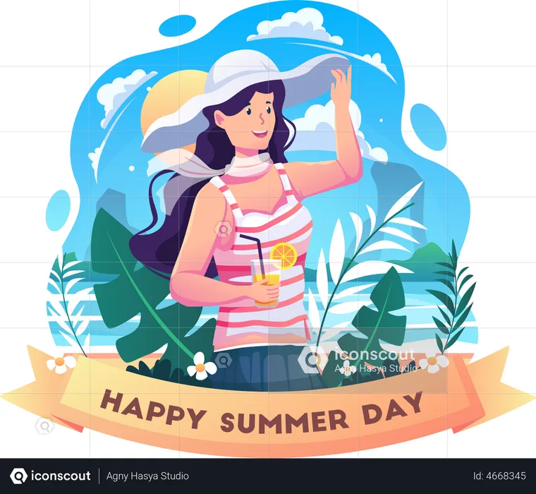 Beautiful girl wearing summer clothes  Illustration