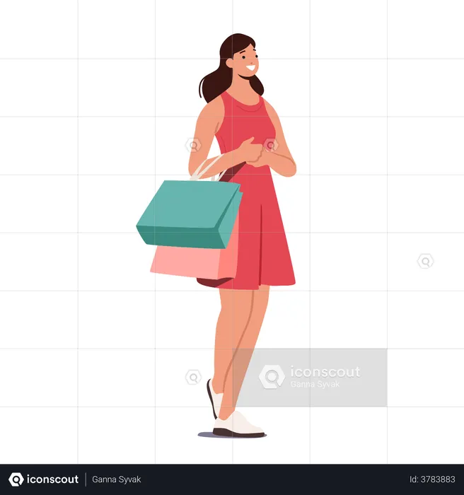 Beautiful Girl With Shopping Bags  Illustration