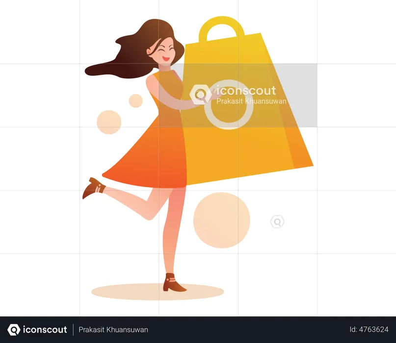 Beautiful happy woman with shopping bags  Illustration