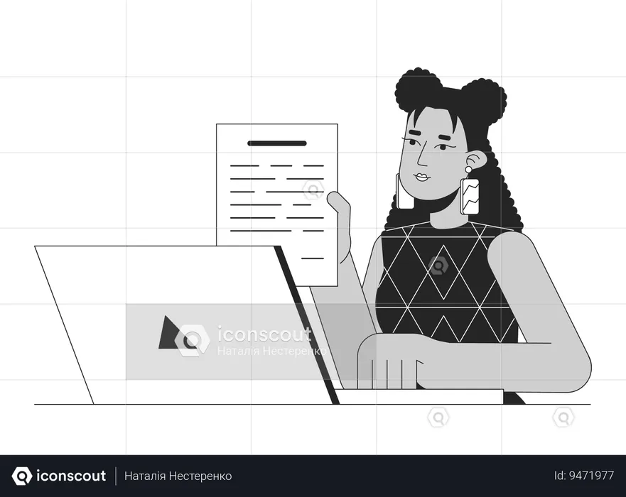 Beautiful hispanic woman at laptop  Illustration