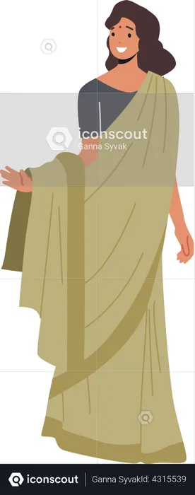 Beautiful Indian Girl wear Long Sari  Illustration