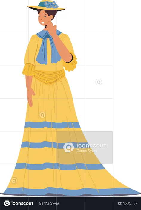 Beautiful Lady in Historical Vintage Dress  Illustration