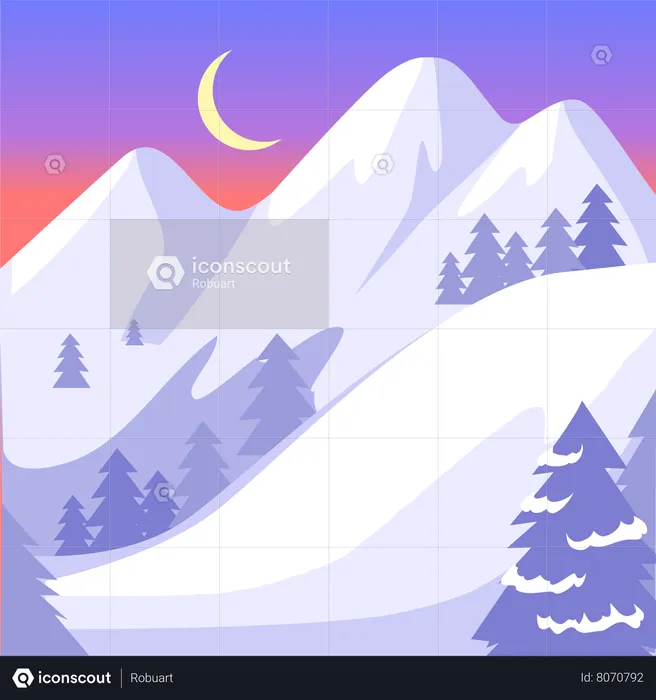 Beautiful Landscape of High Snowy White Mountains  Illustration