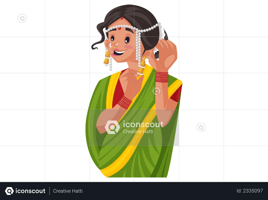 Beautiful Marathi woman showing her jewelry  Illustration
