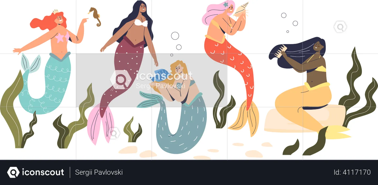 Beautiful mermaids in sea  Illustration