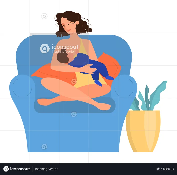 Beautiful mother breastfeeding her child  Illustration