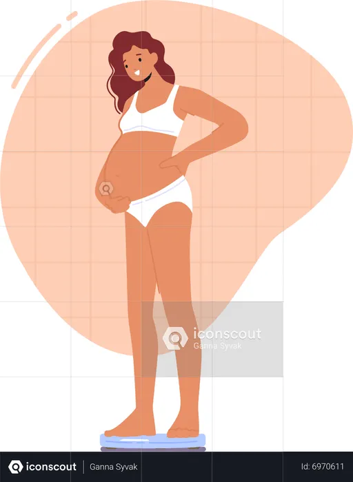 Beautiful Pregnant Woman Stands On Weighing Scale  Illustration