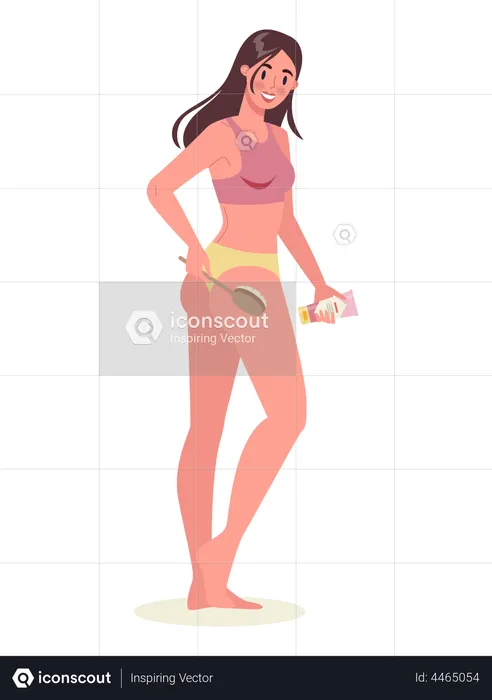 Beautiful woman Dry brushing to get ride of cellulite on her thighs  Illustration