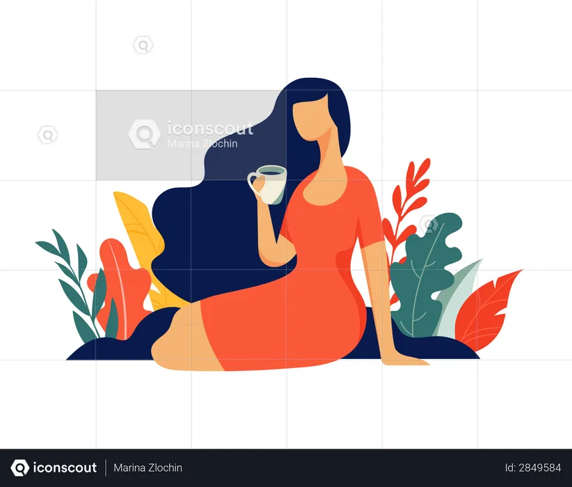 Beautiful woman having coffee  Illustration