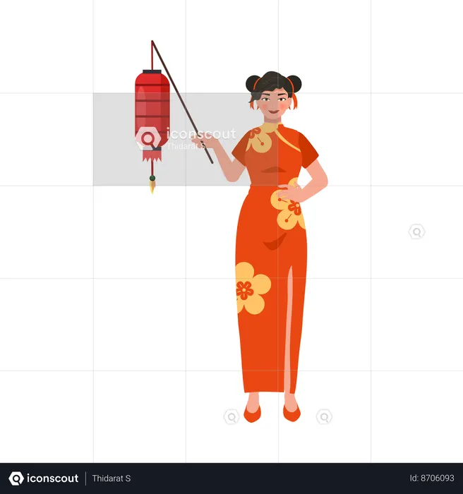 Beautiful woman holding red lantern  Illustration