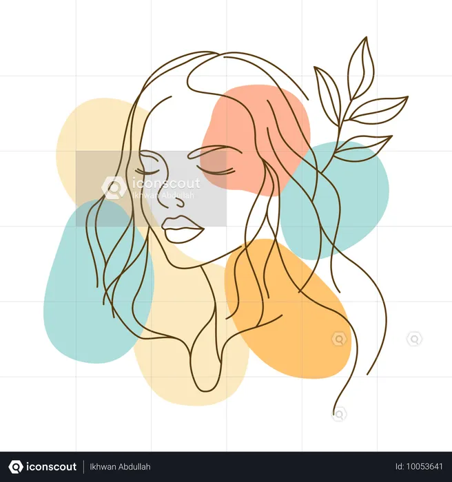 Beautiful Woman in Line Art  Illustration