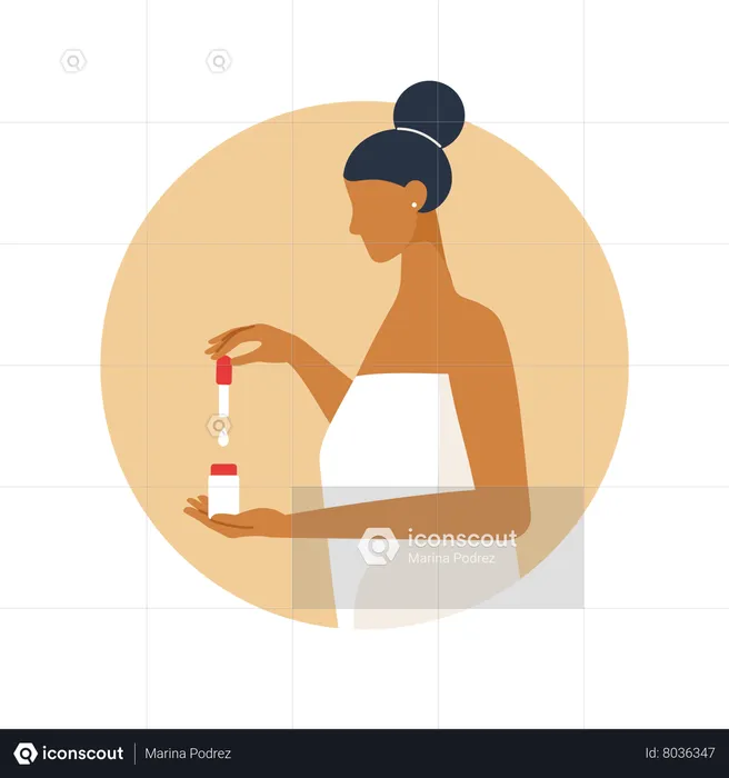 Beautiful woman  woman using face serum  Illustration