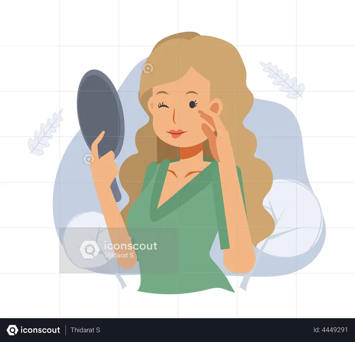 Beauty woman looking at mirror and touching her face  Illustration