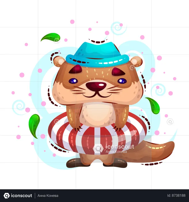 Beaver in lifebuoy  Illustration