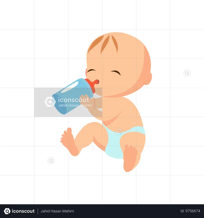 Bebé bebiendo leche  Ilustración