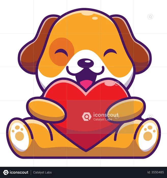 Cachorrinho segurando coração  Ilustração