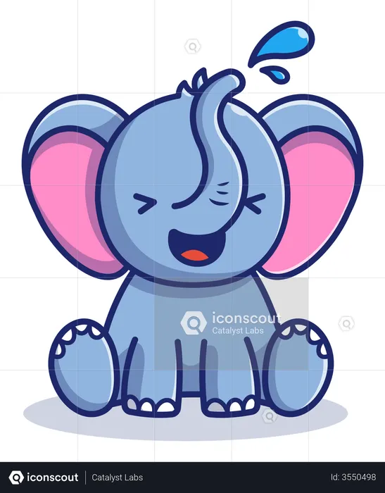 Elefante bebé jugando en el agua  Ilustración