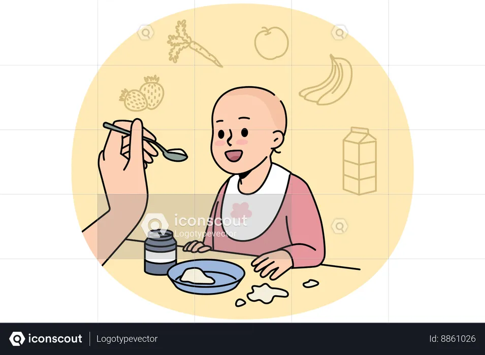 Bebê fofo sendo alimentado pelo gosto da mãe  Ilustração