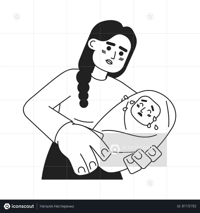 Bebé llorando en manos de la madre  Ilustración