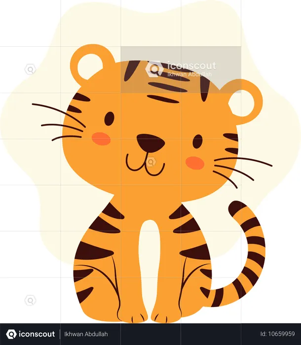 Personagem animal tigre bebê com expressão feliz  Ilustração