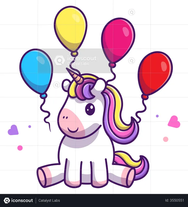 Bebé unicornio jugando con globo  Ilustración